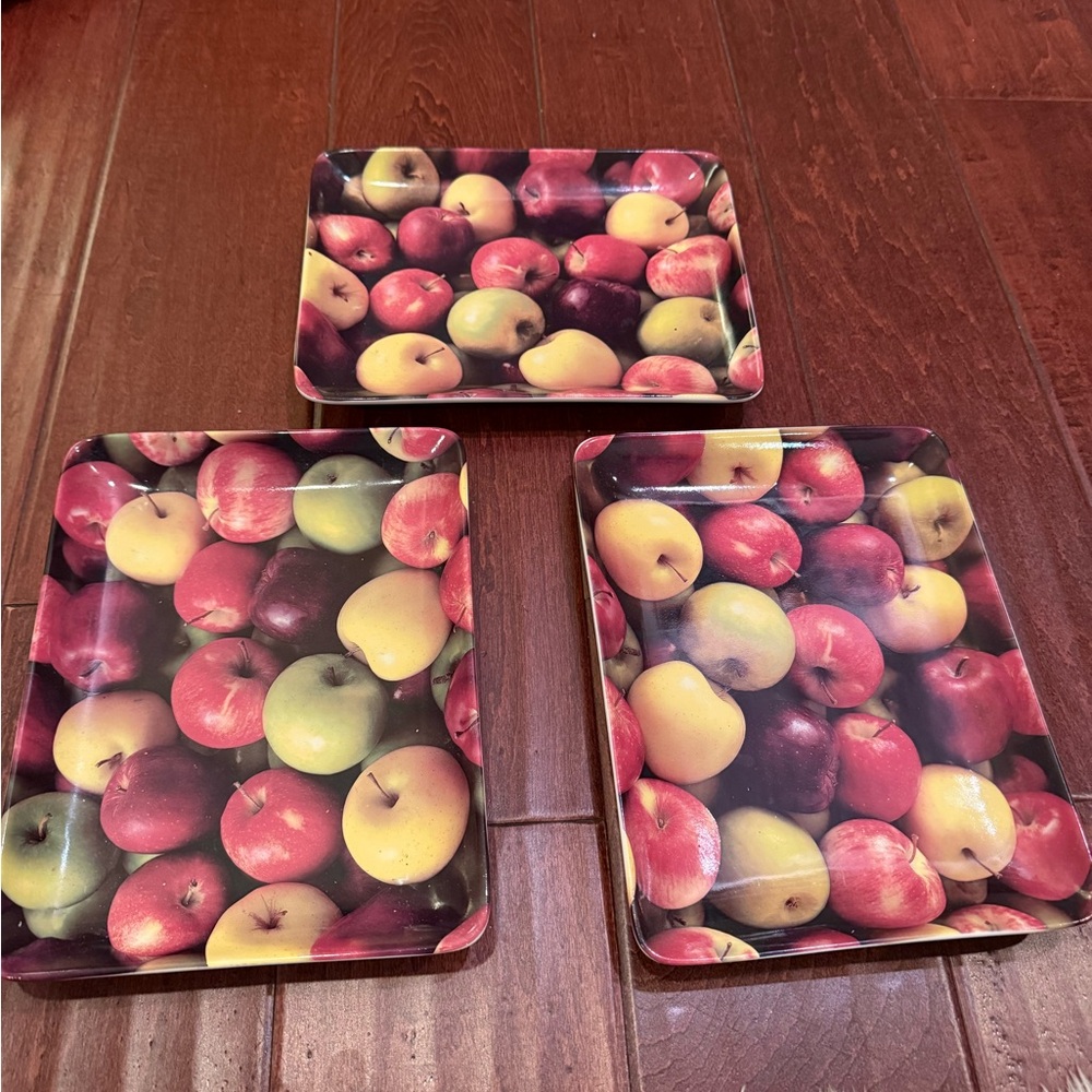 Set of 3 Starbucks Coffee Apple Serving Tray 9" X 7" - Ceramic Plate Fruit Decor